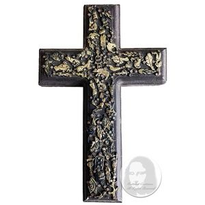 Vintage Milagros Cross Crucifix Wall Decor Blessings Good Luck Wood Tin